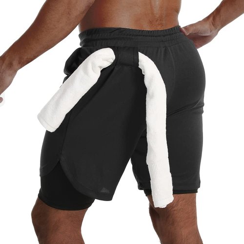 JWJ 3 Pack Mens 2 in 1 Running Shorts Quick Dry Gym Athletic Workout Shorts with Compression Liner,Black Light Navy XXXL