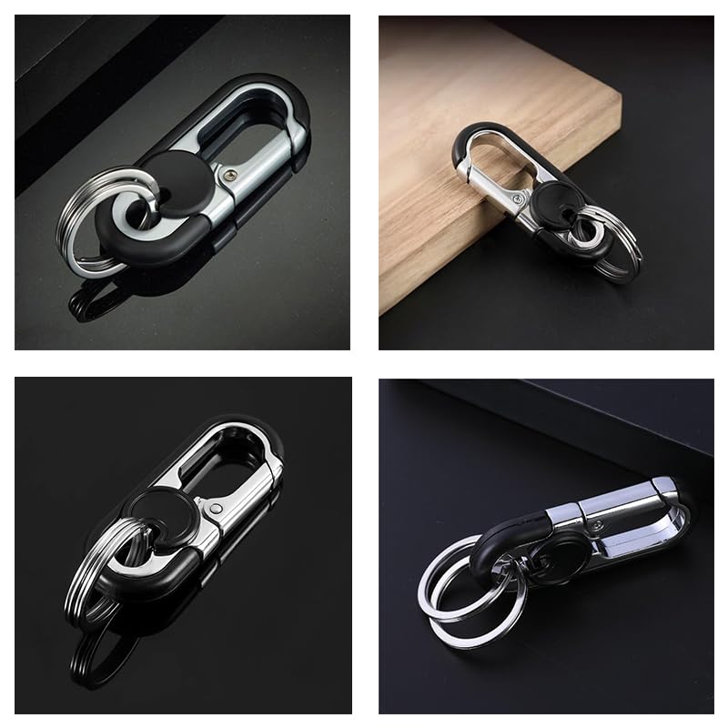 Stainless Steel Car Keychain for Men - 2 Pack, Black