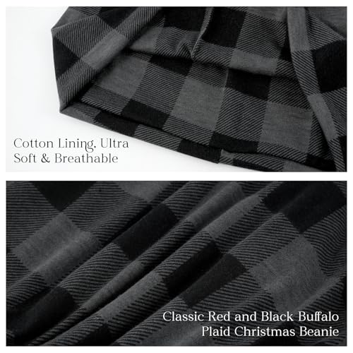 Plaid Slouchy Beanie for Men - Cotton Stretch Skull Cap