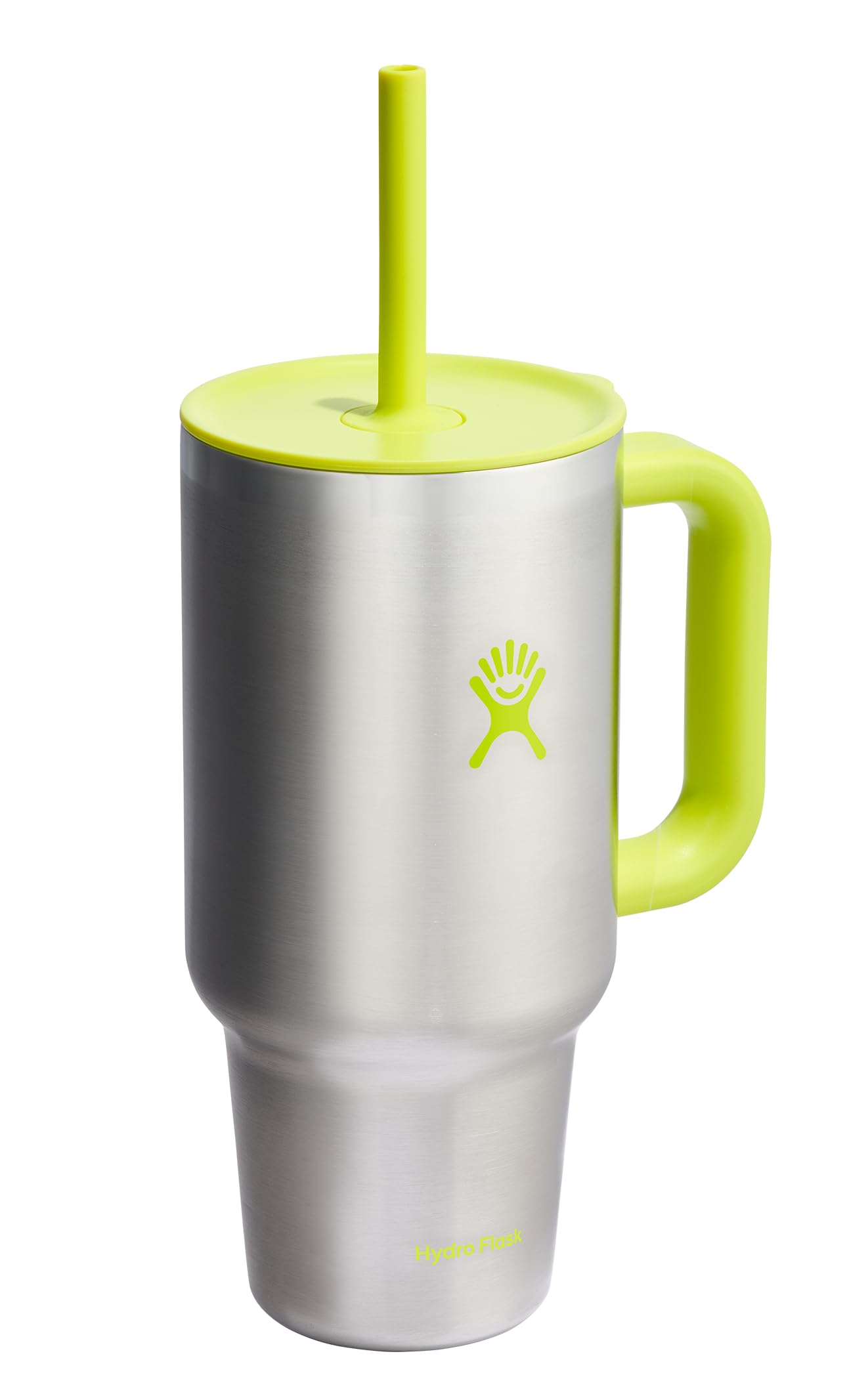 Hydro Flask Travel Tumbler with Handle, Lid and Straw - Insulated Stainless Steel in 32 Oz Stainless Steel Lime