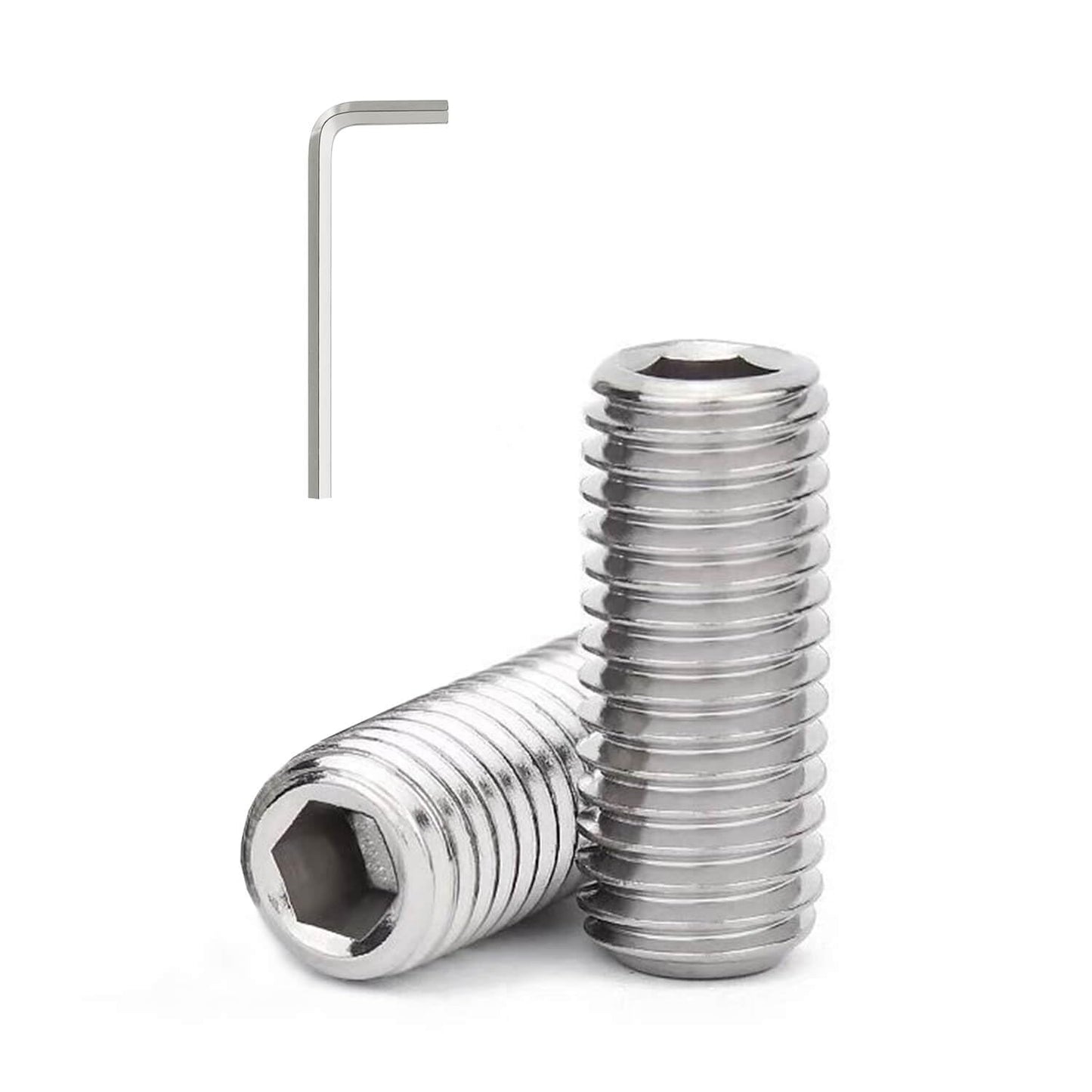 3/8-16 x 1'' (10 Pack) Set Screws, 304 Stainless Steel 18-8, Internal Hex Head Allen Drive Cup Point Screws (with Hex Key Wrench)