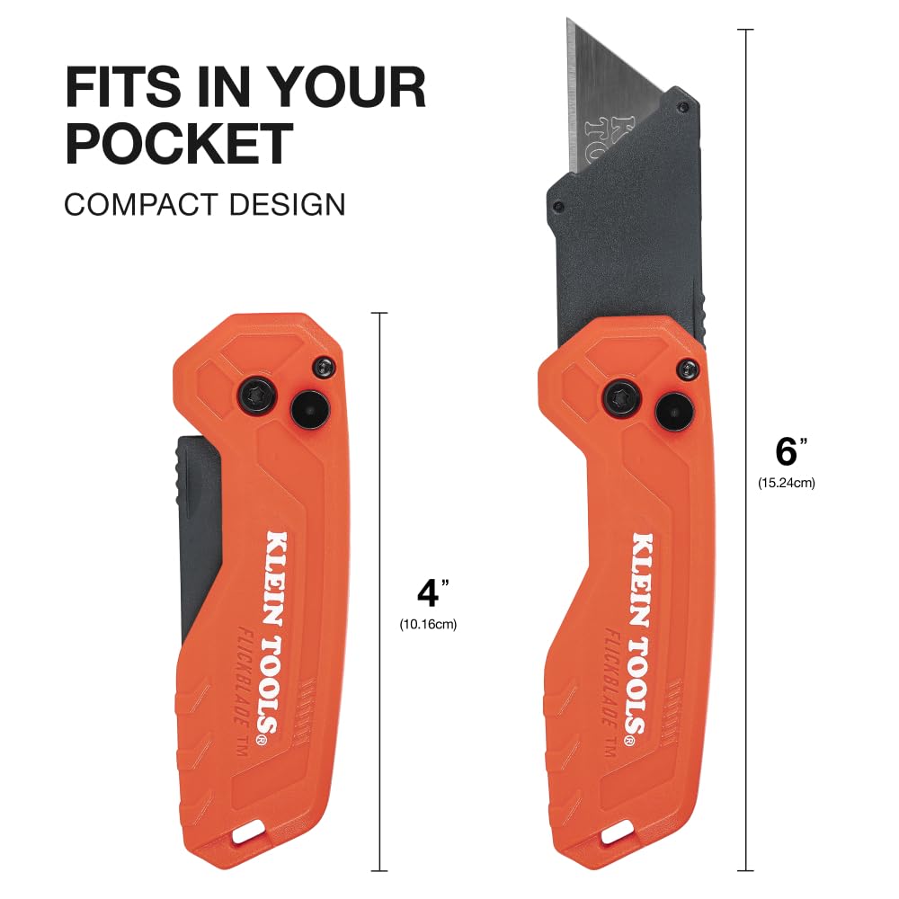 Klein Tools 44307 FLICKBLADE Folding Utility Knife, Subcompact Design with Quick-Change Triple-Ground Carbon Steel Blade, Dual Locking Positions, and Pocket Clip
