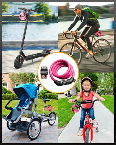 5-Digit Combination Bike Lock Cable - 12mm, Pink