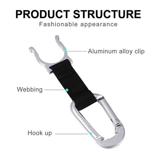Hemoton Water Bottle Holder Clip Lightweight Aluminum D-Shaped Buckle Portable Carrier for Camping Hiking Outdoor Sports 5-Pack