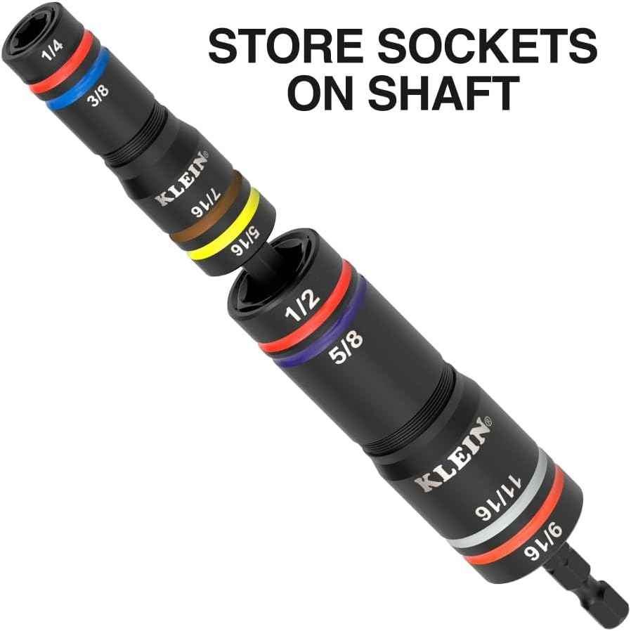 Klein Tools KNECT Quad Socket Set - 4-in-1 Color Coded, Heavy-Duty SAE Impact, 12 Sizes
