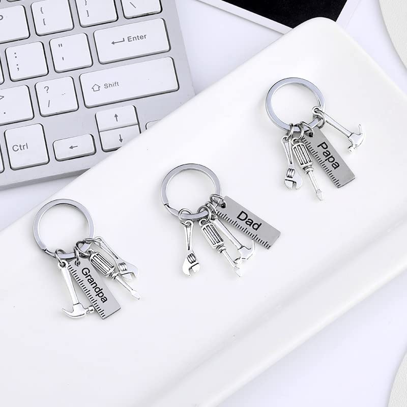 Dad Pop Keychain Tool Set with Ruler, Hammer, Wrench & Screwdriver