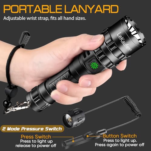 3000 Lumen Tactical Flashlight with Picatinny Rails Mount and Pressure Switch, 5 Modes Picatinny Flashlight Bright USB Rechargeable Weapon Light Rifle Light for Tactical Outdoor