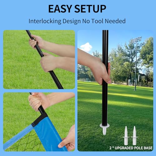 20FT Outdoor Volleyball Net Set - Blue | Adjustable Height, Pump & Carry Bag