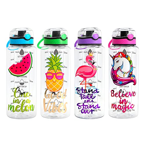 Home Tune Flamingo 32oz BPA-Free Tritan Water Bottle for Kids, Wide Mouth, Flip Lid