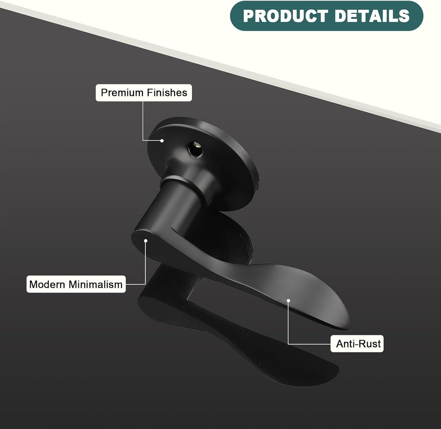 Black Privacy Door Levers - 6 Pack Keyless Modern Wave Handles for Bedrooms