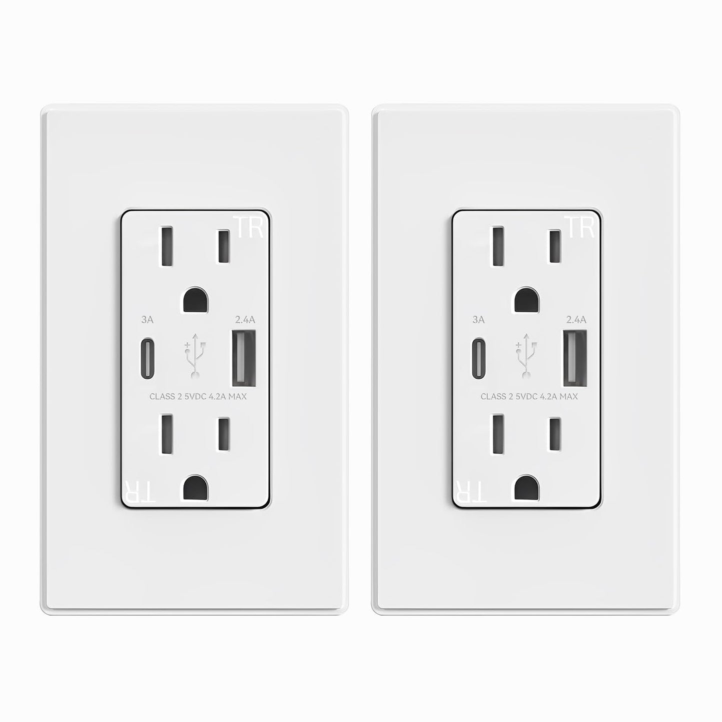 USB Wall Charger Outlet with A & C Ports - 15A Tamper Resistant, UL Listed, 6 Pack, Light Almond