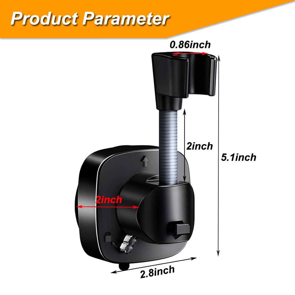 Shower Head Holder Wall Mounted, 360° Adjustable Handheld Shower Head Bracket Holder, Suction Cup Installation Shower Wand Holder, Multi-Directional Removable Wall Mounted Suction Bracket - Black