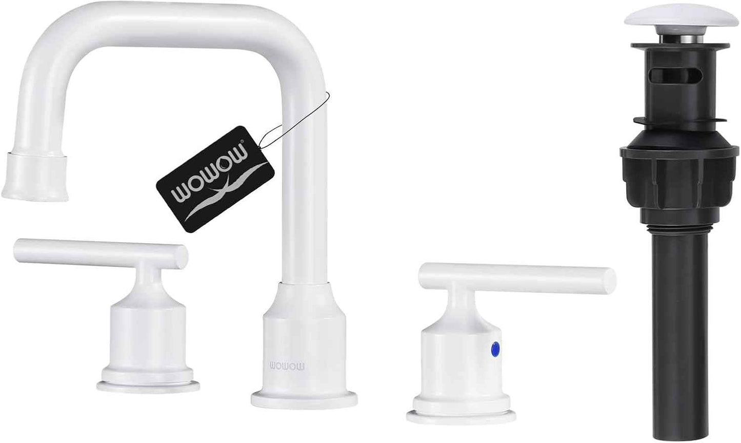 Brushed Nickel 8-Inch Widespread Bathroom Faucet with 360° Swivel Spout - Modern 2 Handle Lavatory Sink Fixture