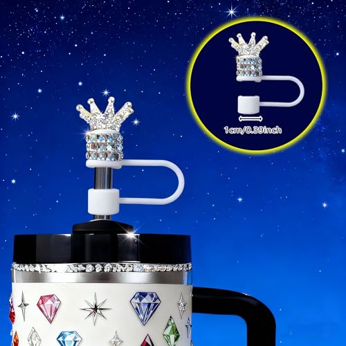 Diamond Rhinestone Straw Topper Set for Stanley Cup - White Crown