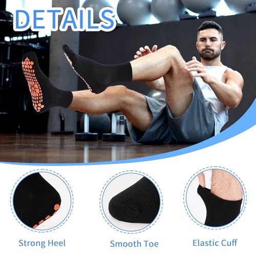 Non-Slip Sticky Grip Socks for Yoga & Pilates - 3 Pairs - Black