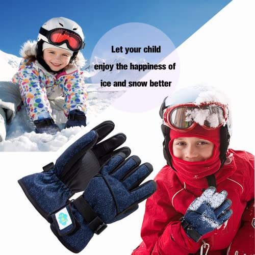 Kids Waterproof Winter Snow Mittens with Long Cuff - Jean Blue, 6-8T