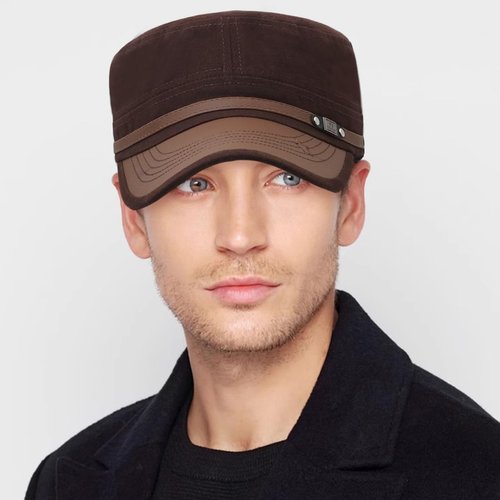 YeeHeen Cadet Army Cap for Men Women Twill Military Corps Hat Flat Top Cap Brown