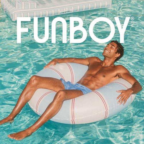 FUNBOY 46" Vintage Blue and Red Stripe Pool Tube Float with Cup Holder