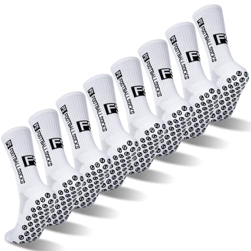Jspupifip 8 Pairs Men's Non-Slip Soccer Grip Socks White One Size Sports Socks