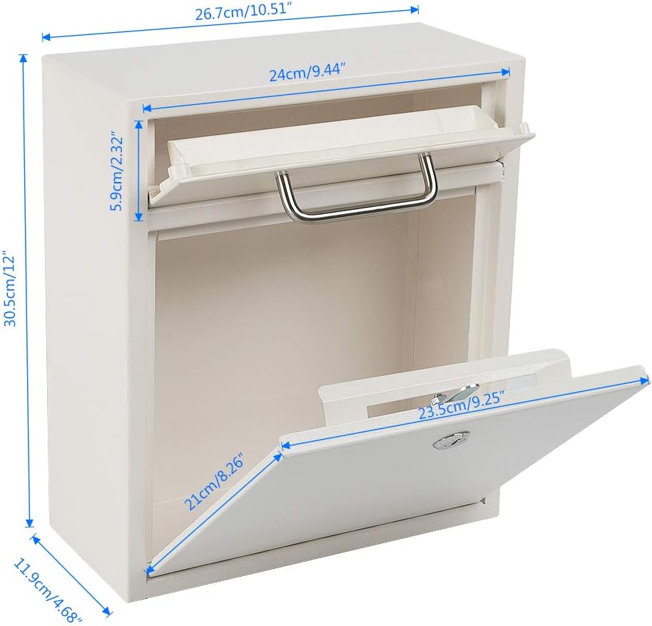 Secure Wall-Mount Mailbox with Lock | KYODOLED Large Steel Drop Box, Black, 16.2H x 11.22L x 4.72W