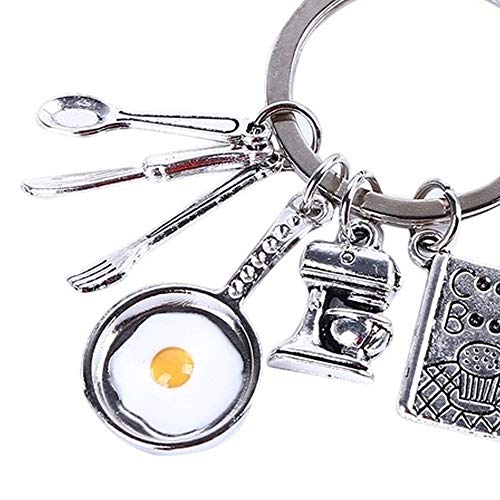 Chef Baking Keychain with Miniature Kitchen Utensils and Cookbook Pendant
