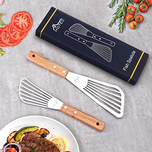 Stainless Steel Wooden Handle Fish Spatula Set - Little & Large