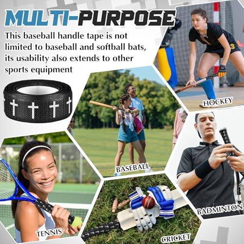Cushioned Cross Design Bat Grip Tape for Baseball & Softball - Black