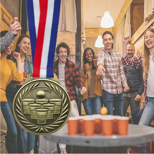 Beer Pong Trophy Medal - 3-Inch Award with Neck Ribbon