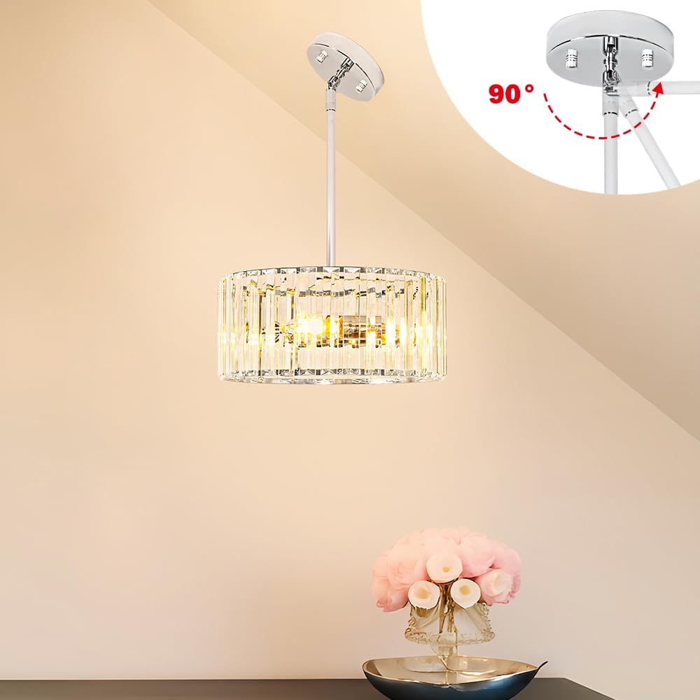 Modern Gold Crystal Ceiling Light Fixture - 11-Inch Semi Flush Mount Chandelier for Kitchen & Entryway