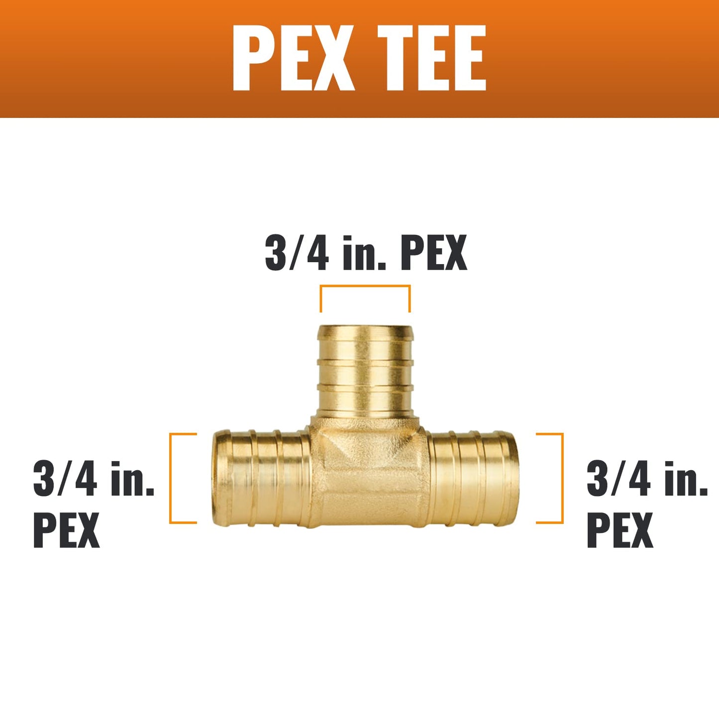 SUNGATOR 50-Pack 3/4" Pex Tee, No Lead Brass, 3/4 Inch Pex T Fittings