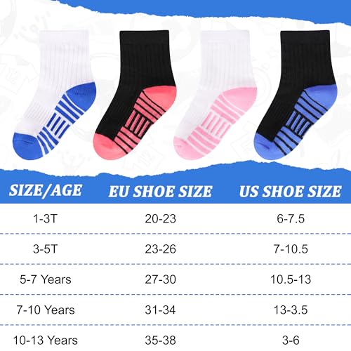 LAETBBE 12 Pairs Girls Crew Athletic Socks Kids Cotton Socks Ages 1-13 10-13 Years / #1 White