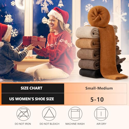 Women's Thermal Knee High Socks - Thick Cotton Hiking Boot Socks, One Size, Black/Brown
