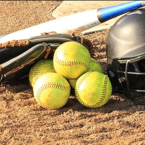 OMYOPY Yellow 11-Inch Softball, Fastpitch Practice Leather Balls, Unmarked & Durable for Training & Games