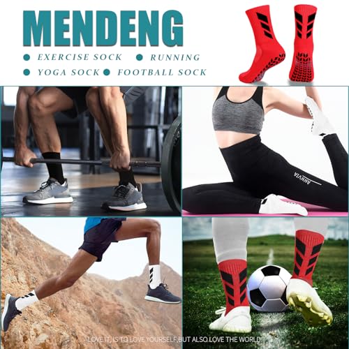 Grip Socks for Men - Non-Slip Yoga & Sports Socks - Red, Size 6-12