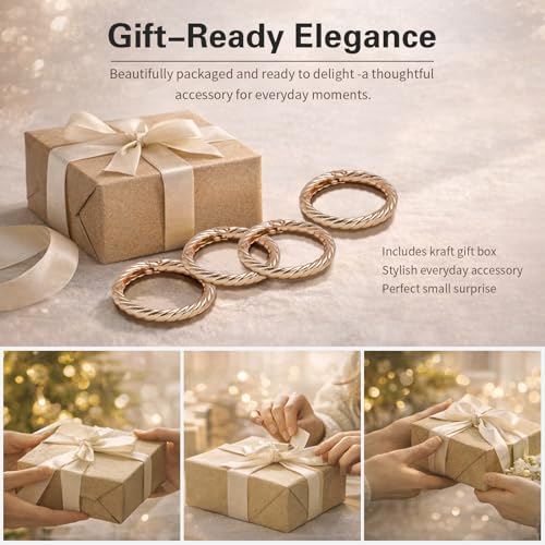1-Inch Twisted O Ring Keychain Clips - 4 Pack Light Gold