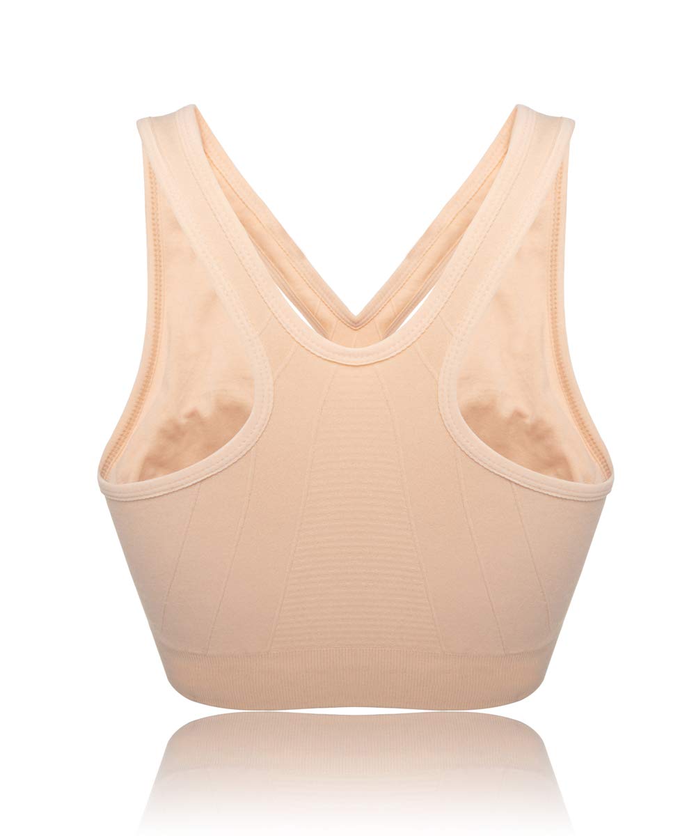 Womens Zip Front Sports Bra Wireless Post-Surgery Bra Padded Strappy Medium Support Yoga Exercise Athletic Bras Beige