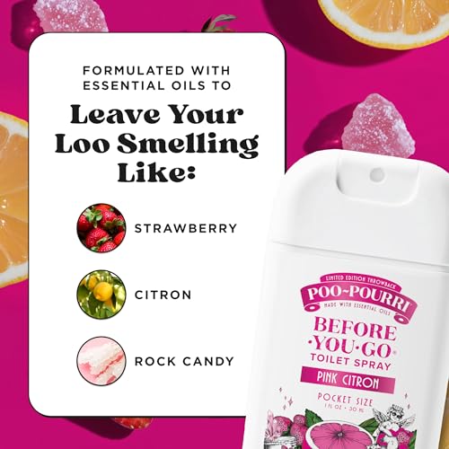 Pocket Toilet Spray - Travel Size 1 Fl Oz, Pink Citron - Up to 50 Uses