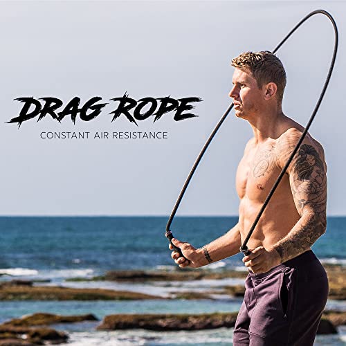 Rx Smart Gear Drag Jump Rope w/ Non-Slip Ergonomic Handle - Black M, Weighted Polypropylene Rope