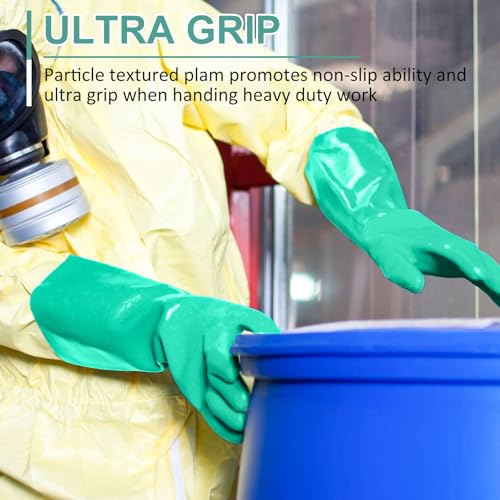 Beieverluck 10 Pairs Chemical Resistant Gloves Large Heavy Duty Rubber Work Gloves 12.6" Long Nitrile Gloves for Acid Alkali Oil Protection and Industrial Use Household, Large