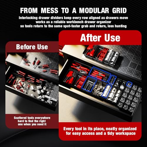 ¡¼48PCS & 5 Sizes¡½ Tool Box Organizer Tray, Toolbox Drawer Organizer with Non-Slip Pads, Desk Drawer Divider Set, Fits Rolling Tool Chest Cabinet for Garage & Workbench
