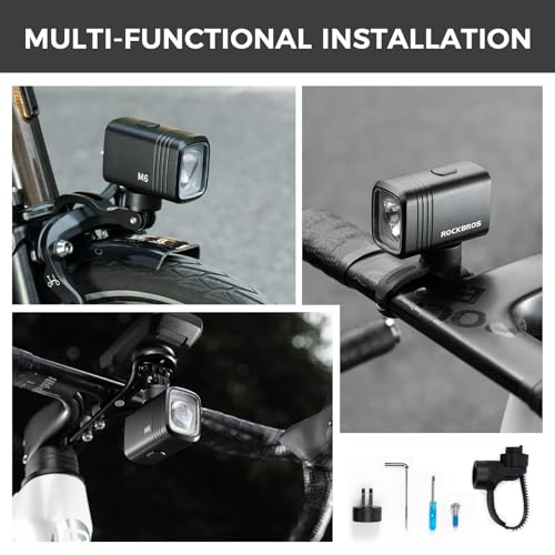 ROCKBROS 1000 Lumens Bike Headlight - USB-C Rechargeable Front Light, Black