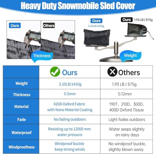 Black 900D Waterproof Snowmobile Cover 130" L x 51" W x 48" H for Arctic Cat Skidoo Yamaha