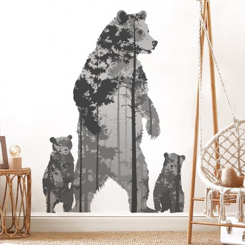 Forest Silhouette Animal Wall Decals - Removable Polar Bear & Tall Tree Wall Art for Children's Nursery & Living Room