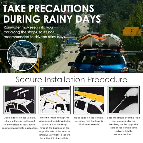 Universal Soft Roof Rack Pads with Tie Down Straps for Kayaks & Surfboards