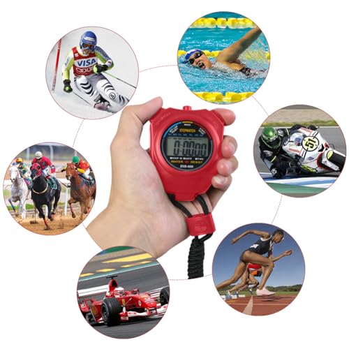 Digital Stopwatch Timer with Stainless Steel Whistle - Red