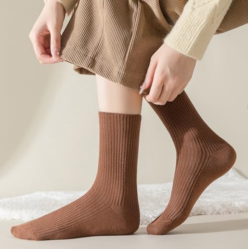 Flydo 6 Pairs Crew Socks for Women Cute White Cotton Casual Soft