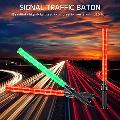 TOODOO 4 Pack Traffic Wands 21 Inch LED Traffic Control Baton Lighted Safety Wands with 2 Flashing Modes Signal Baton Light with Wrist Strap Lanyard Side Clip for Air Marshalling Car Parking Guides
