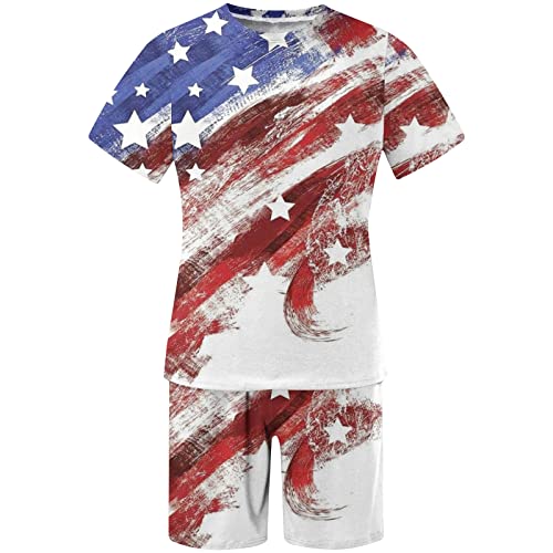 Men's 4th of July Outfit - 2 Piece T-Shirt & Shorts Set - White, Medium