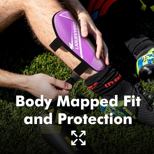 Kids Soccer Shin Guards - Lightweight Protective Pads, Purple Medium