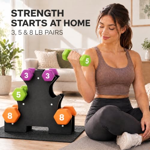 Aurorafy 32LB Neoprene Dumbbell Set with Rack - Multicolor Space-Saving Home Gym Weights